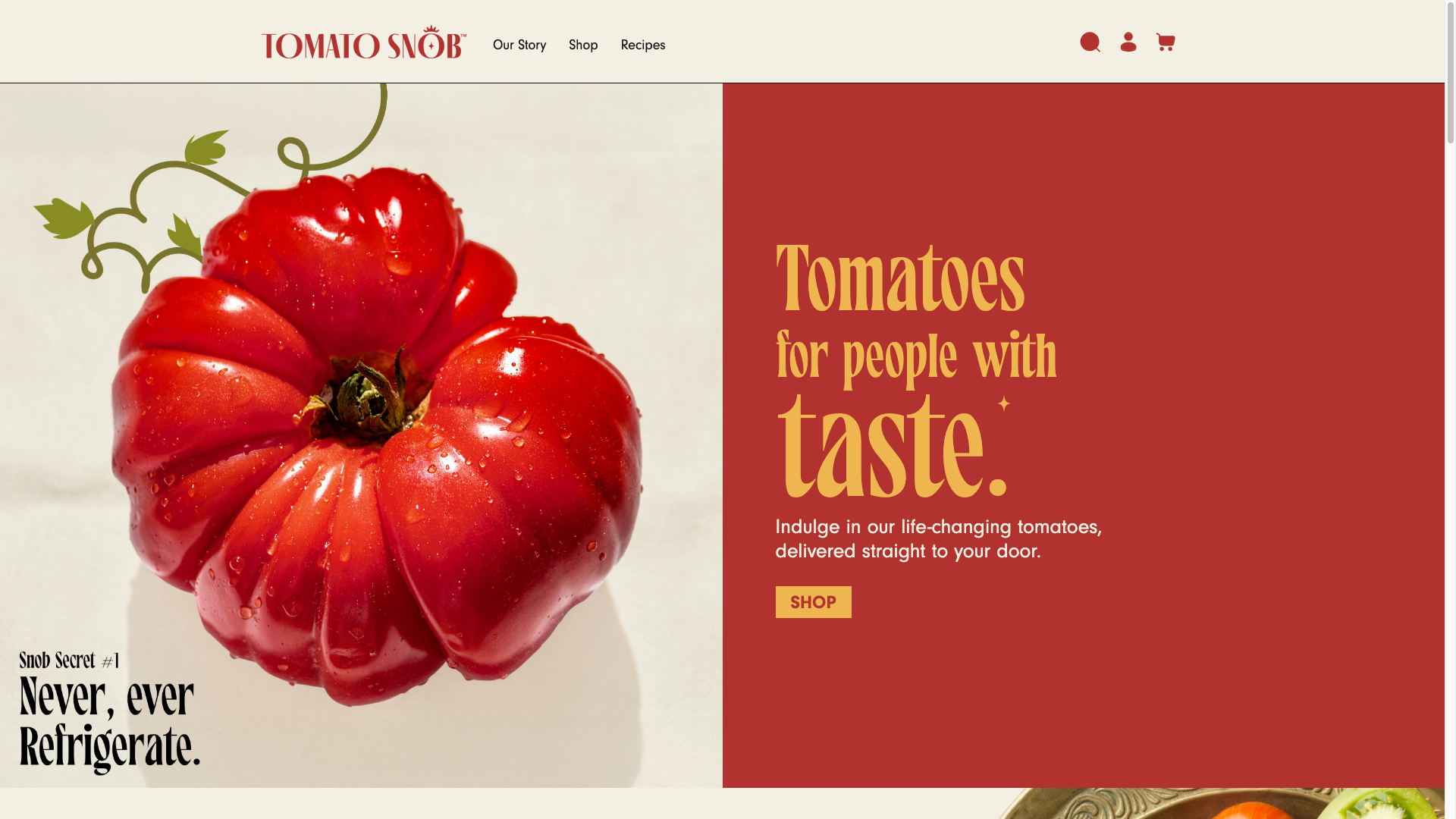 Tomato Snob desktop storefront capture