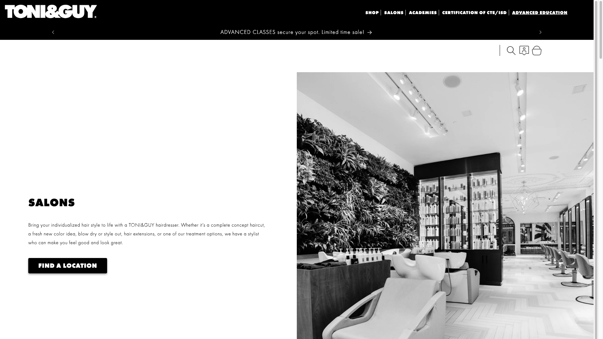 TONI&GUY desktop storefront capture