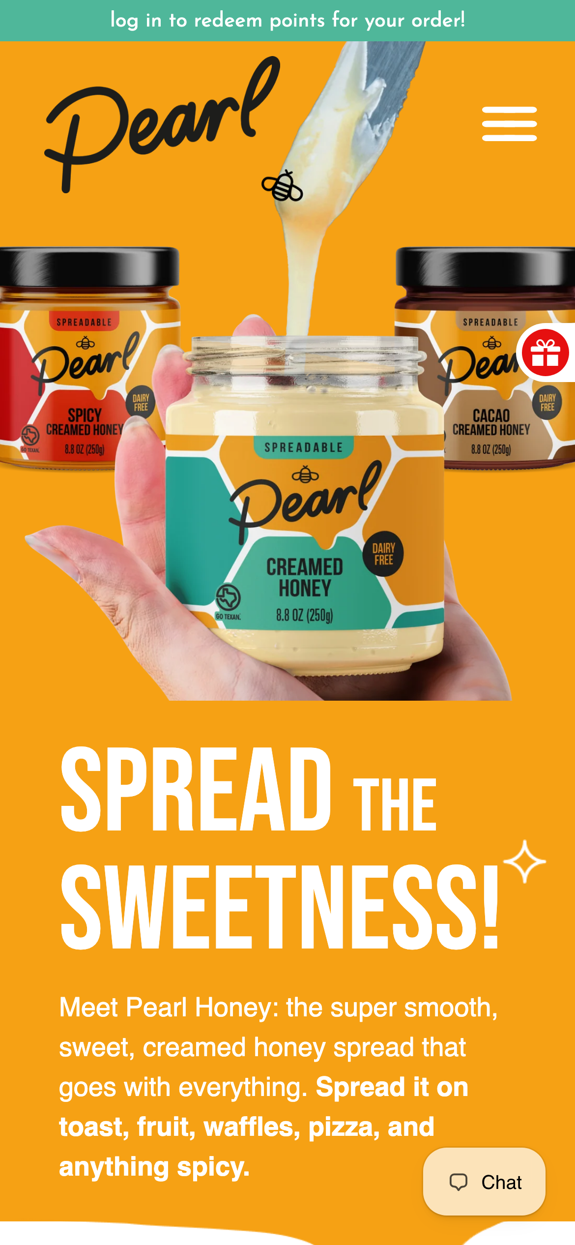 Pearl Honey Spreads mobile interface capture