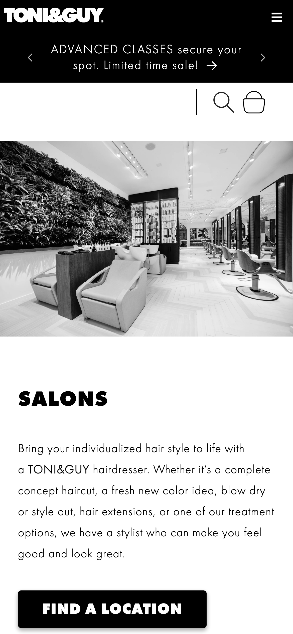 TONI&GUY mobile interface capture
