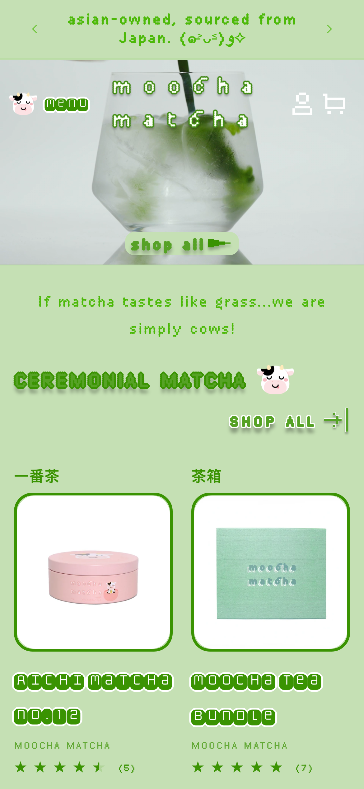 Moo Cha Matcha mobile interface capture