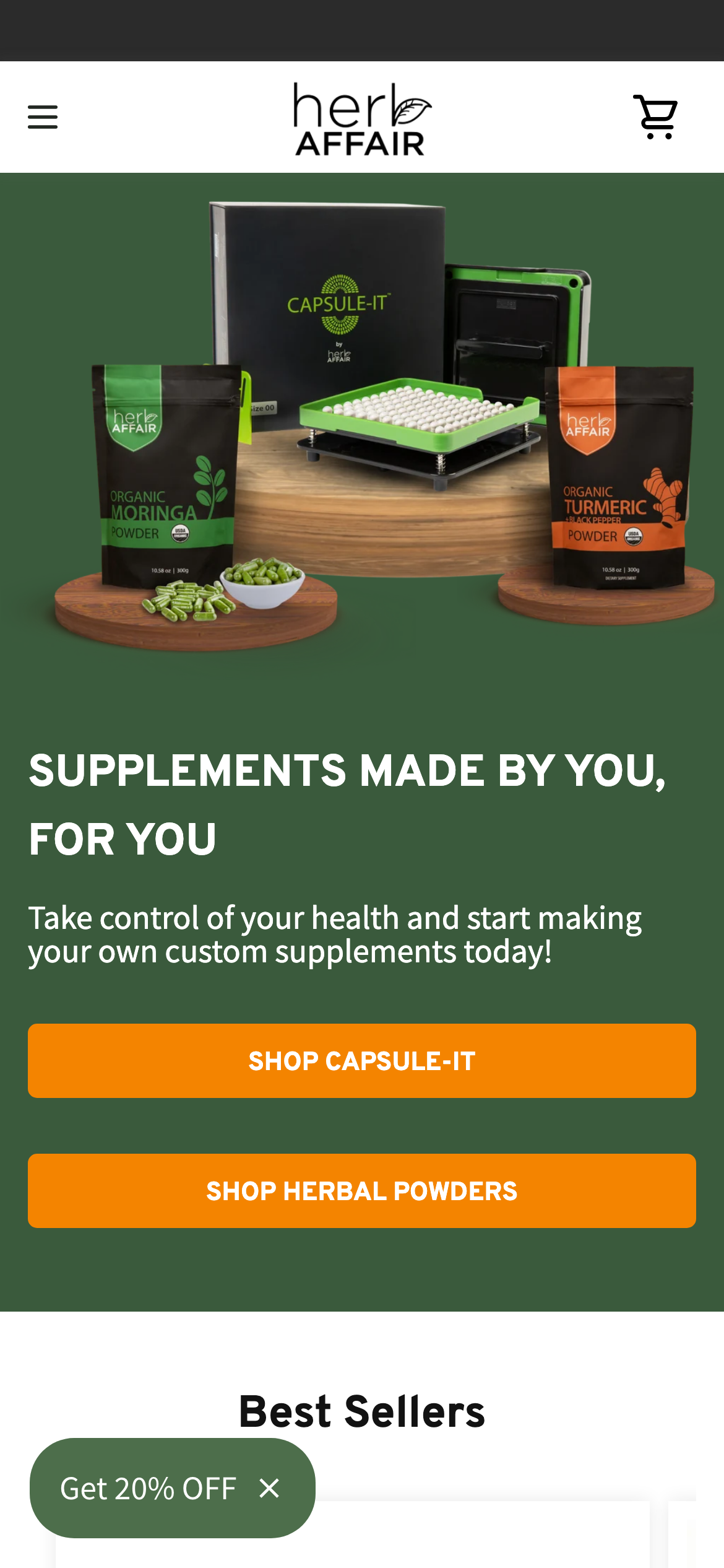 Herb Affair mobile interface capture