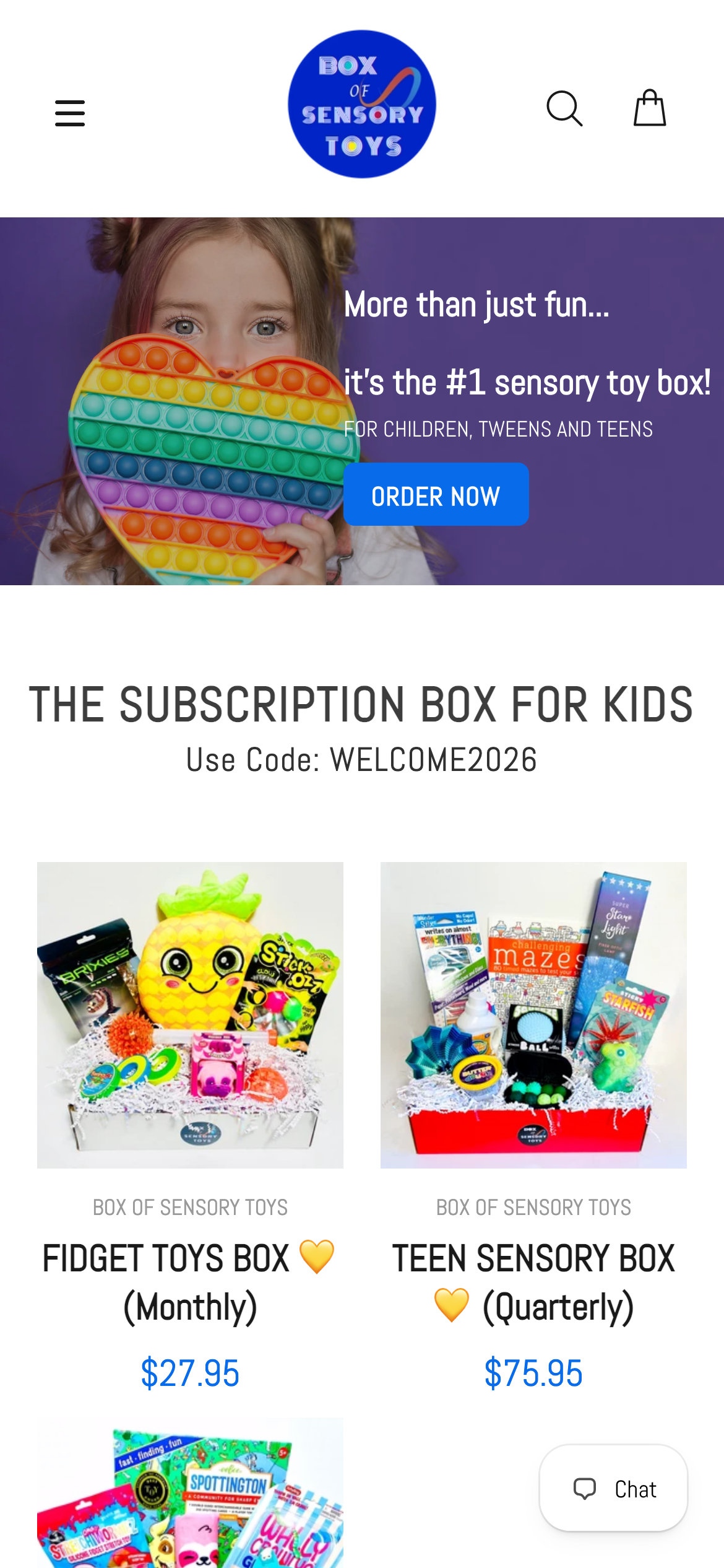 Box of Sensory Toys mobile interface capture