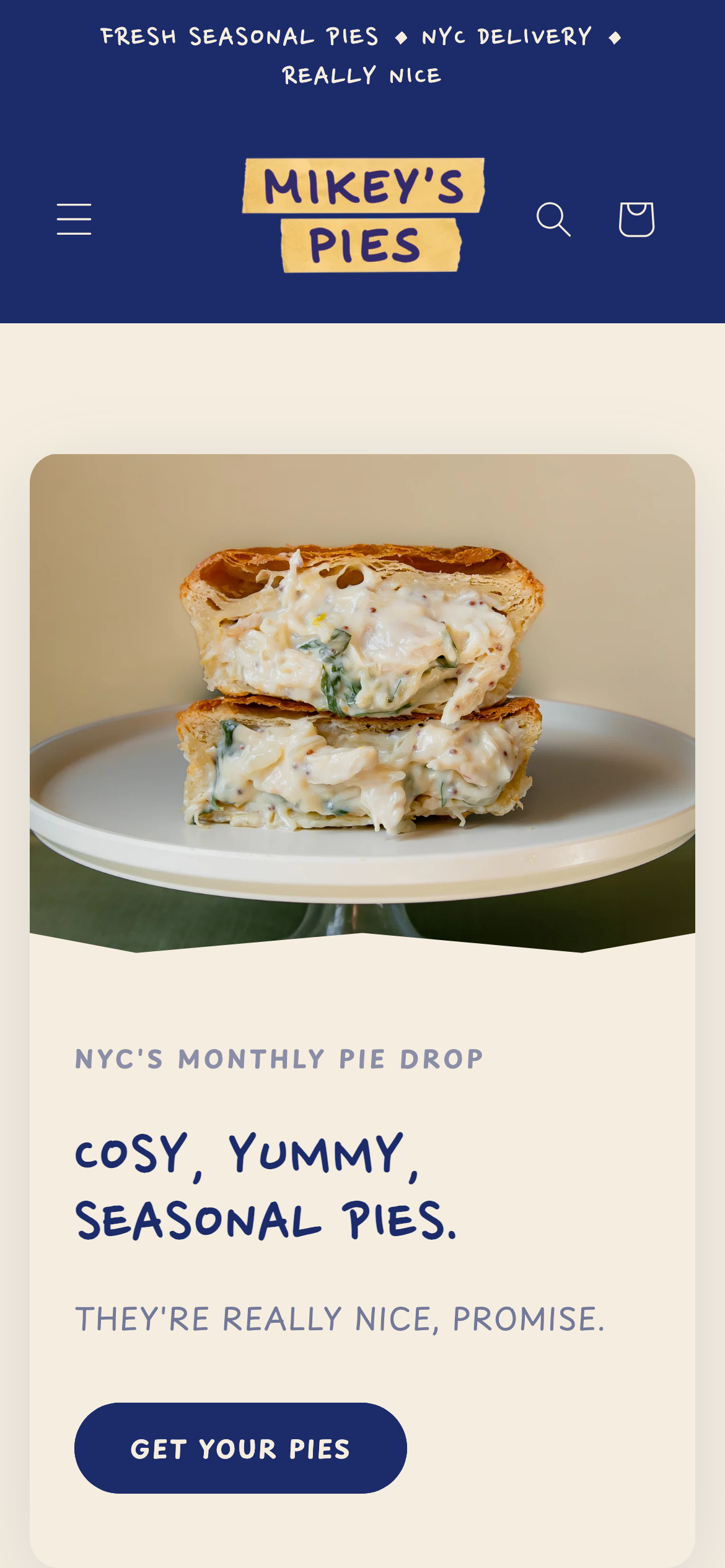 Mikey’s Pies mobile interface capture